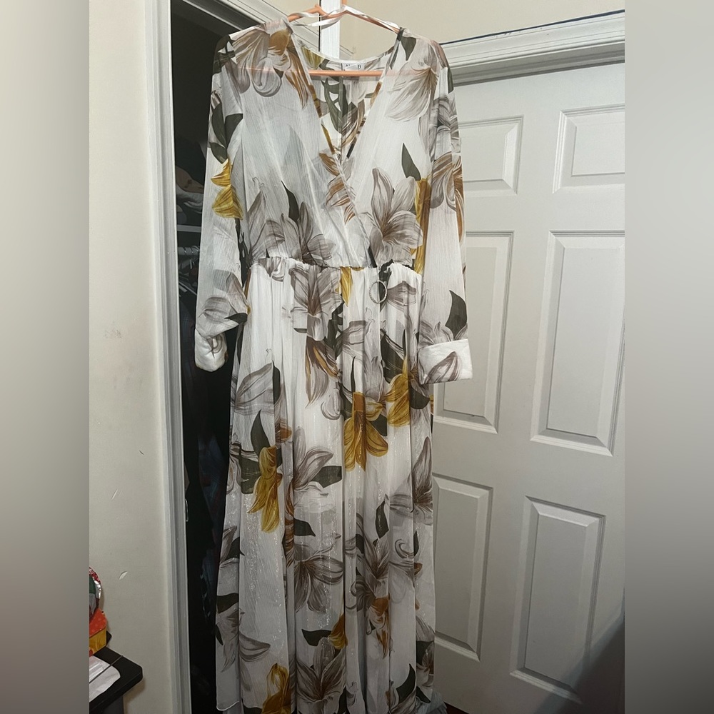 Alexa B Nites Evening Maxi Dress Semi Sheer Rhinestones Belt